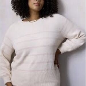 NWOT Lauren Conrad Cream Beige Striped Knit Sweater Women's Sz 3X Oversized Soft